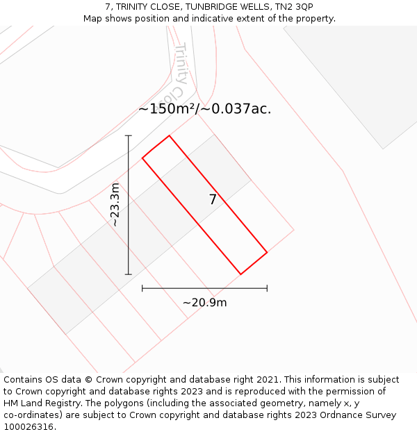 7, TRINITY CLOSE, TUNBRIDGE WELLS, TN2 3QP: Plot and title map