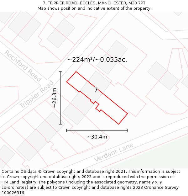 7, TRIPPIER ROAD, ECCLES, MANCHESTER, M30 7PT: Plot and title map