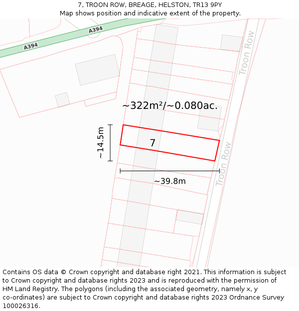 7, TROON ROW, BREAGE, HELSTON, TR13 9PY: Plot and title map
