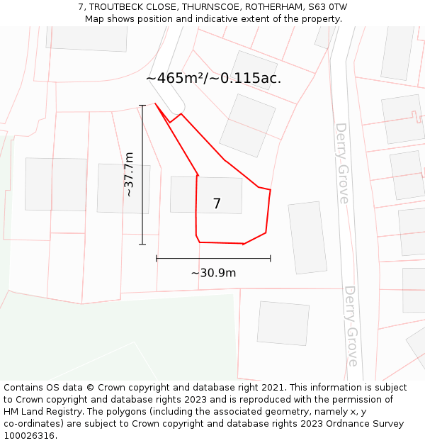 7, TROUTBECK CLOSE, THURNSCOE, ROTHERHAM, S63 0TW: Plot and title map