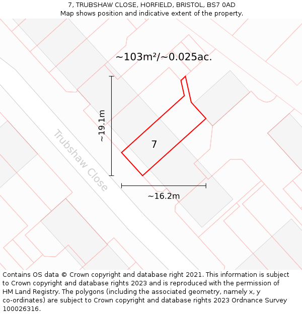 7, TRUBSHAW CLOSE, HORFIELD, BRISTOL, BS7 0AD: Plot and title map