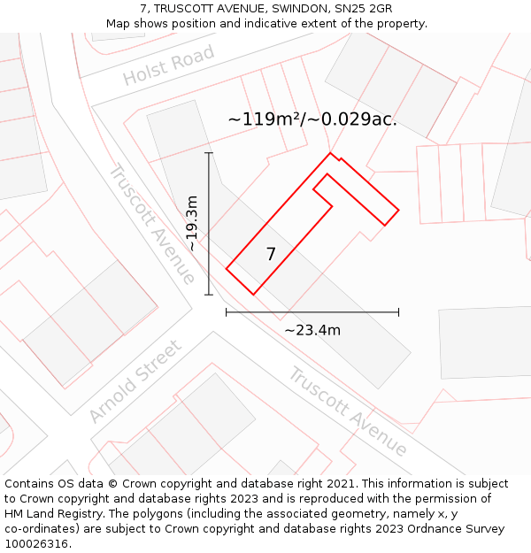 7, TRUSCOTT AVENUE, SWINDON, SN25 2GR: Plot and title map
