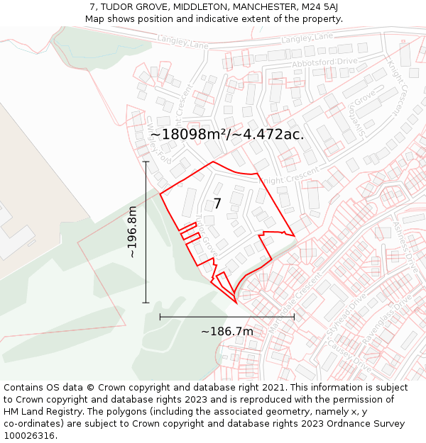 7, TUDOR GROVE, MIDDLETON, MANCHESTER, M24 5AJ: Plot and title map
