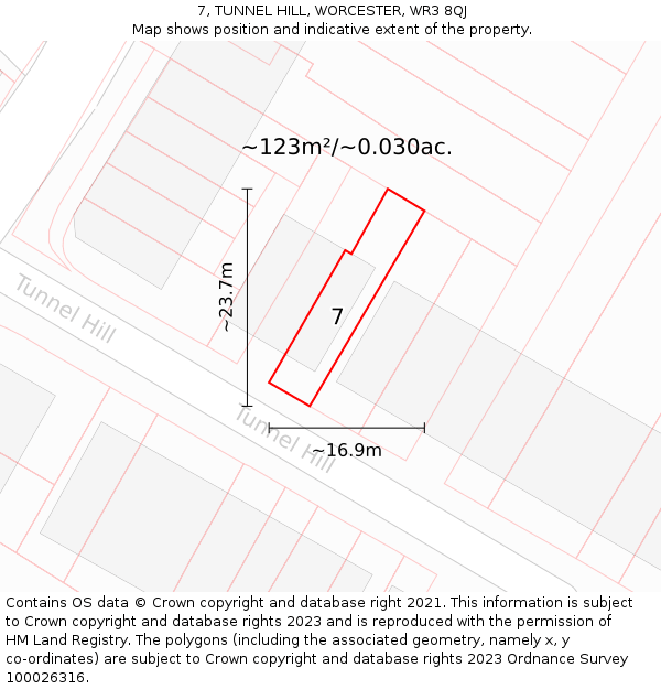 7, TUNNEL HILL, WORCESTER, WR3 8QJ: Plot and title map