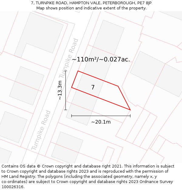 7, TURNPIKE ROAD, HAMPTON VALE, PETERBOROUGH, PE7 8JP: Plot and title map
