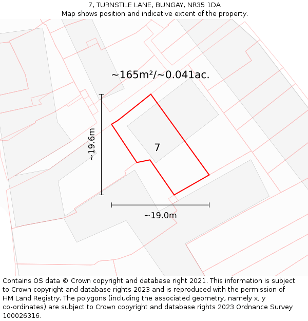 7, TURNSTILE LANE, BUNGAY, NR35 1DA: Plot and title map