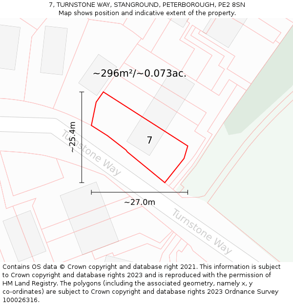 7, TURNSTONE WAY, STANGROUND, PETERBOROUGH, PE2 8SN: Plot and title map