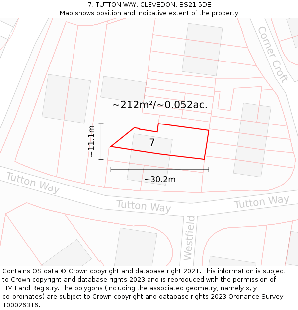 7, TUTTON WAY, CLEVEDON, BS21 5DE: Plot and title map