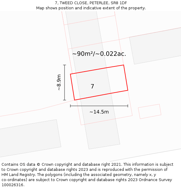 7, TWEED CLOSE, PETERLEE, SR8 1DF: Plot and title map