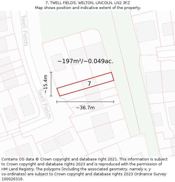 7, TWELL FIELDS, WELTON, LINCOLN, LN2 3FZ: Plot and title map