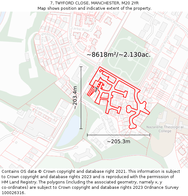 7, TWYFORD CLOSE, MANCHESTER, M20 2YR: Plot and title map