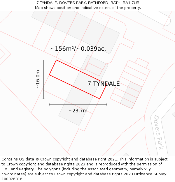 7 TYNDALE, DOVERS PARK, BATHFORD, BATH, BA1 7UB: Plot and title map