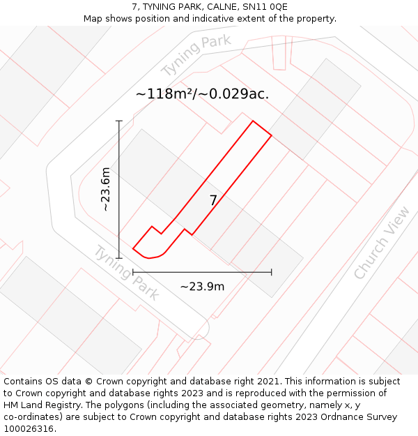 7, TYNING PARK, CALNE, SN11 0QE: Plot and title map