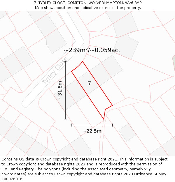 7, TYRLEY CLOSE, COMPTON, WOLVERHAMPTON, WV6 8AP: Plot and title map