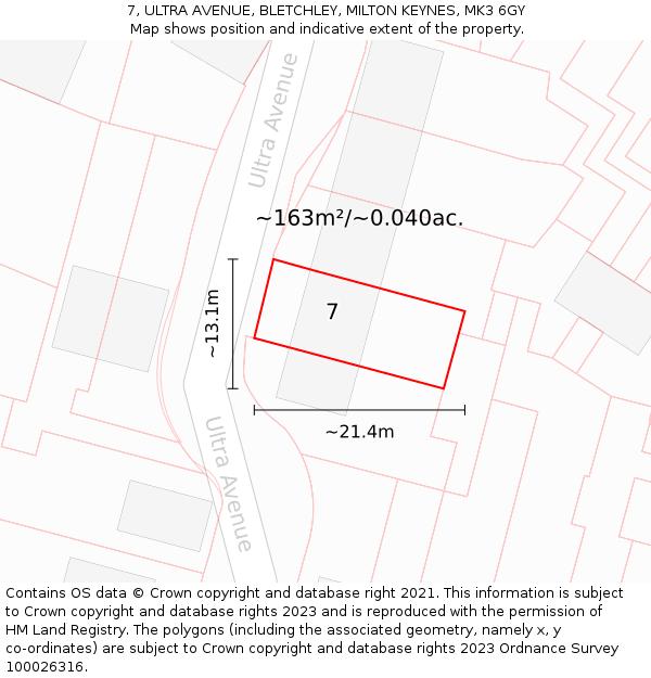 7, ULTRA AVENUE, BLETCHLEY, MILTON KEYNES, MK3 6GY: Plot and title map