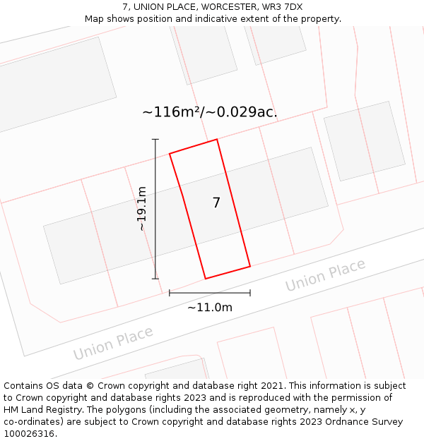 7, UNION PLACE, WORCESTER, WR3 7DX: Plot and title map