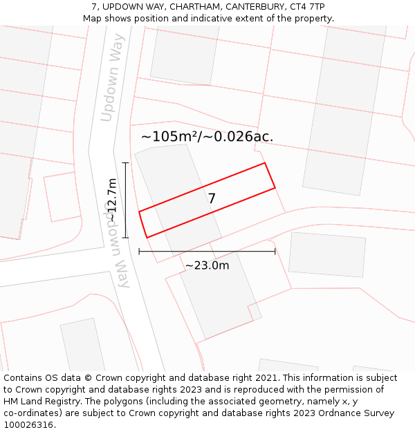 7, UPDOWN WAY, CHARTHAM, CANTERBURY, CT4 7TP: Plot and title map