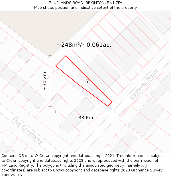 7, UPLANDS ROAD, BRIGHTON, BN1 7FA: Plot and title map
