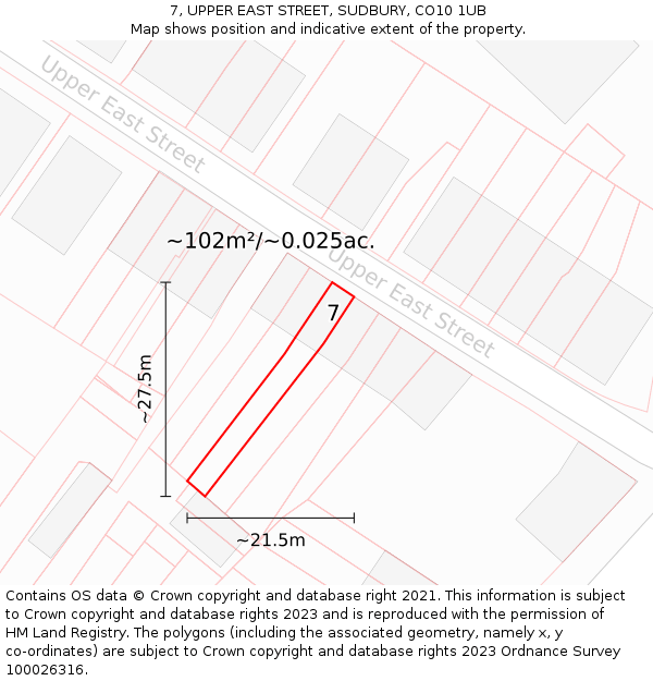 7, UPPER EAST STREET, SUDBURY, CO10 1UB: Plot and title map