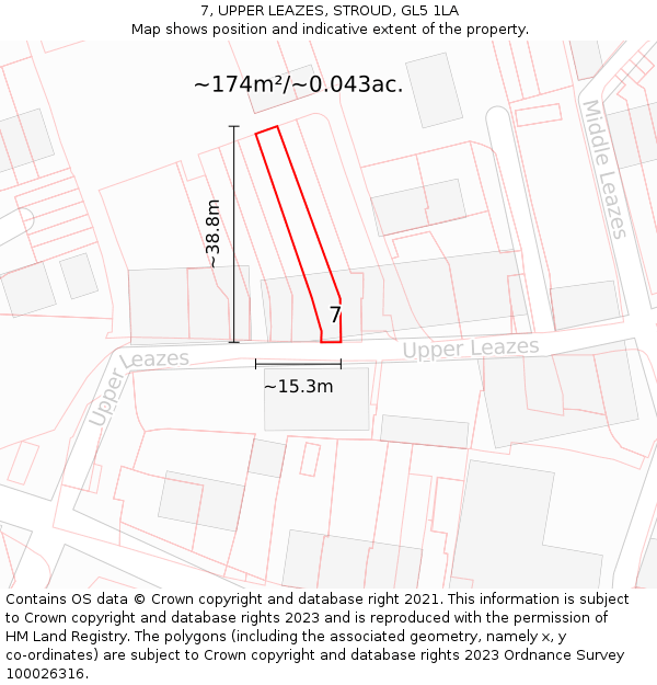 7, UPPER LEAZES, STROUD, GL5 1LA: Plot and title map
