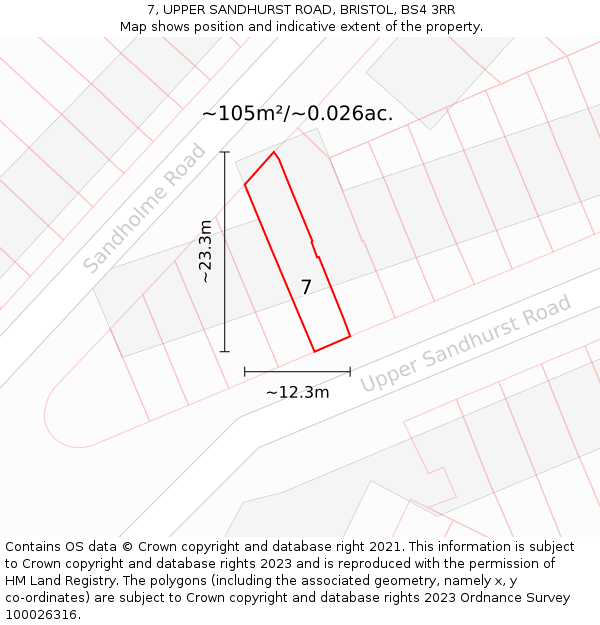 7, UPPER SANDHURST ROAD, BRISTOL, BS4 3RR: Plot and title map