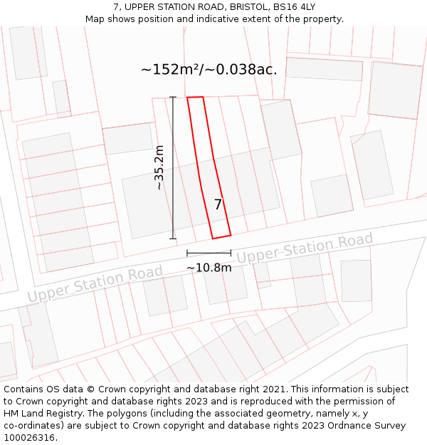 7, UPPER STATION ROAD, BRISTOL, BS16 4LY: Plot and title map