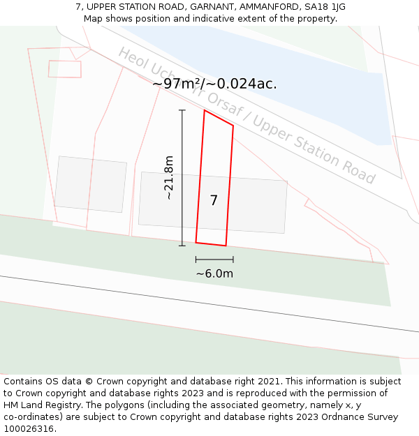 7, UPPER STATION ROAD, GARNANT, AMMANFORD, SA18 1JG: Plot and title map