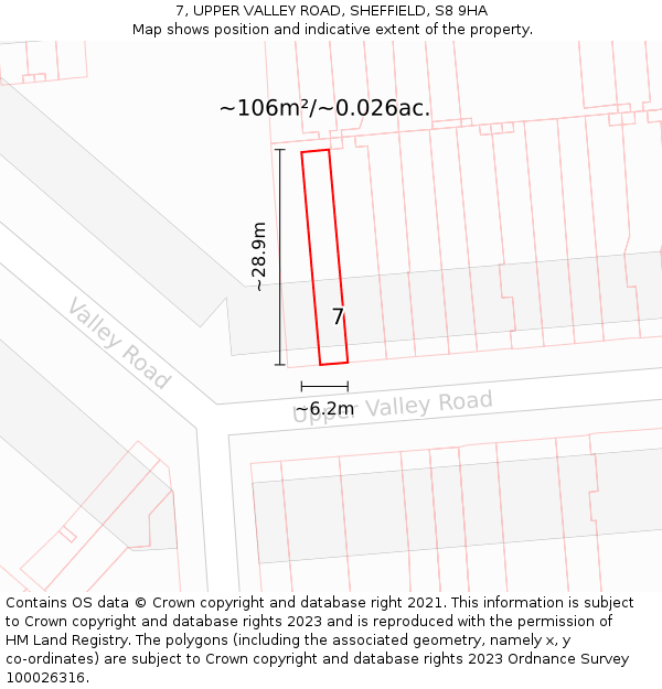 7, UPPER VALLEY ROAD, SHEFFIELD, S8 9HA: Plot and title map