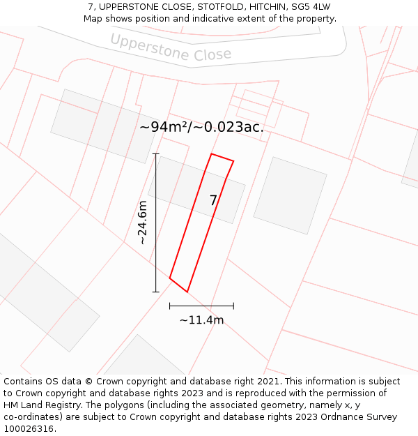 7, UPPERSTONE CLOSE, STOTFOLD, HITCHIN, SG5 4LW: Plot and title map