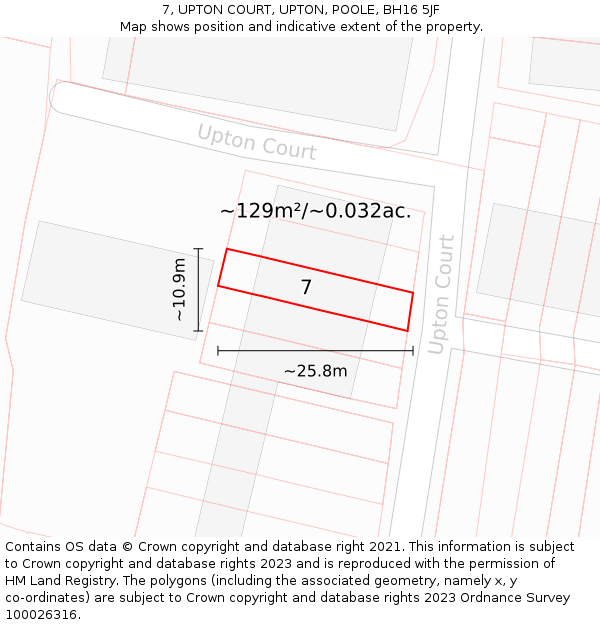 7, UPTON COURT, UPTON, POOLE, BH16 5JF: Plot and title map