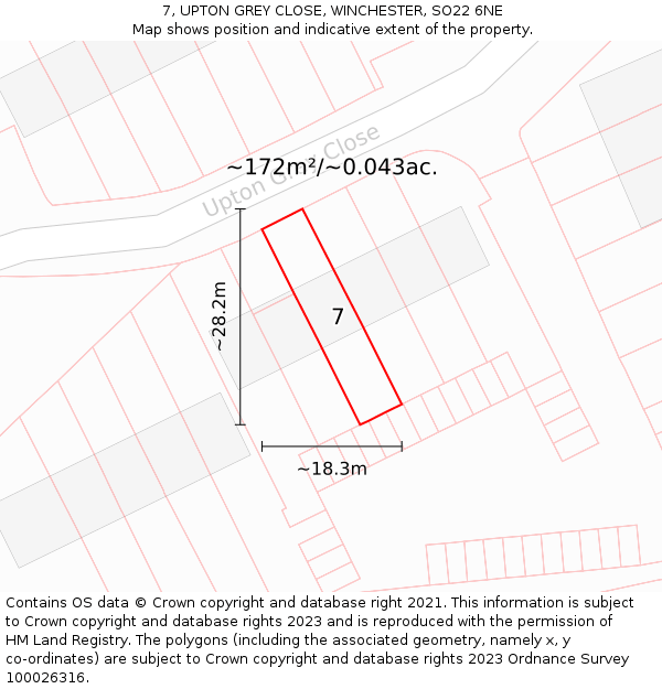 7, UPTON GREY CLOSE, WINCHESTER, SO22 6NE: Plot and title map