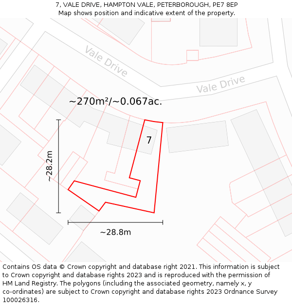 7, VALE DRIVE, HAMPTON VALE, PETERBOROUGH, PE7 8EP: Plot and title map