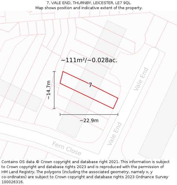 7, VALE END, THURNBY, LEICESTER, LE7 9QL: Plot and title map