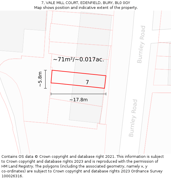 7, VALE MILL COURT, EDENFIELD, BURY, BL0 0GY: Plot and title map