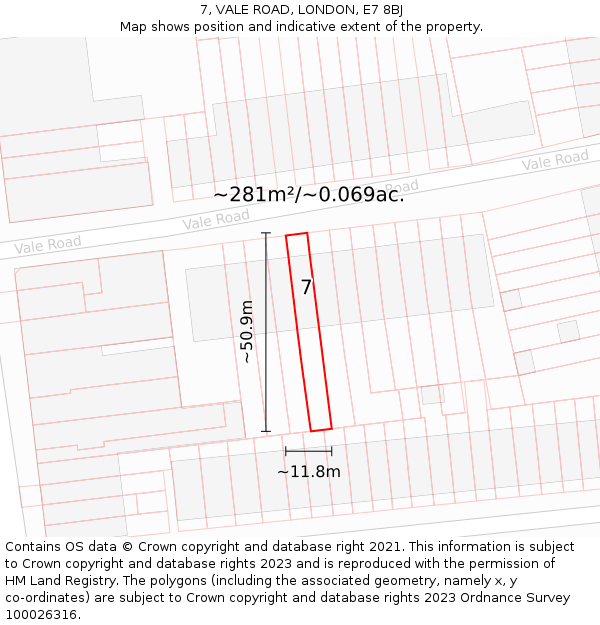 7, VALE ROAD, LONDON, E7 8BJ: Plot and title map