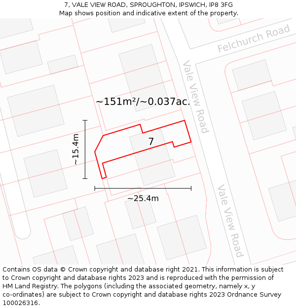 7, VALE VIEW ROAD, SPROUGHTON, IPSWICH, IP8 3FG: Plot and title map