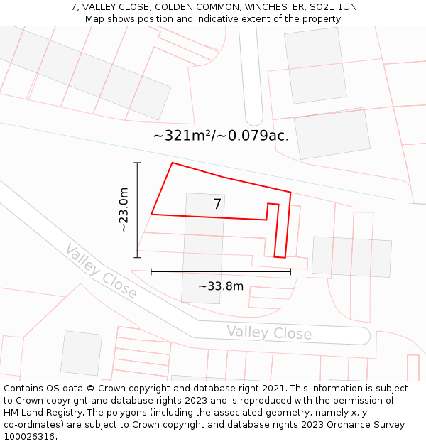 7, VALLEY CLOSE, COLDEN COMMON, WINCHESTER, SO21 1UN: Plot and title map