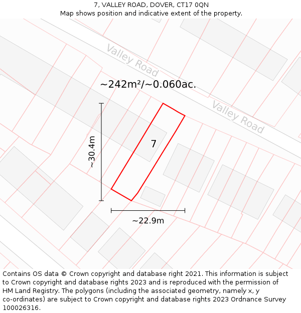7, VALLEY ROAD, DOVER, CT17 0QN: Plot and title map