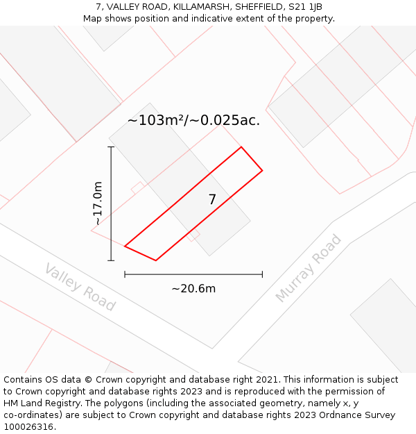 7, VALLEY ROAD, KILLAMARSH, SHEFFIELD, S21 1JB: Plot and title map