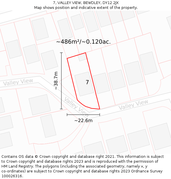 7, VALLEY VIEW, BEWDLEY, DY12 2JX: Plot and title map