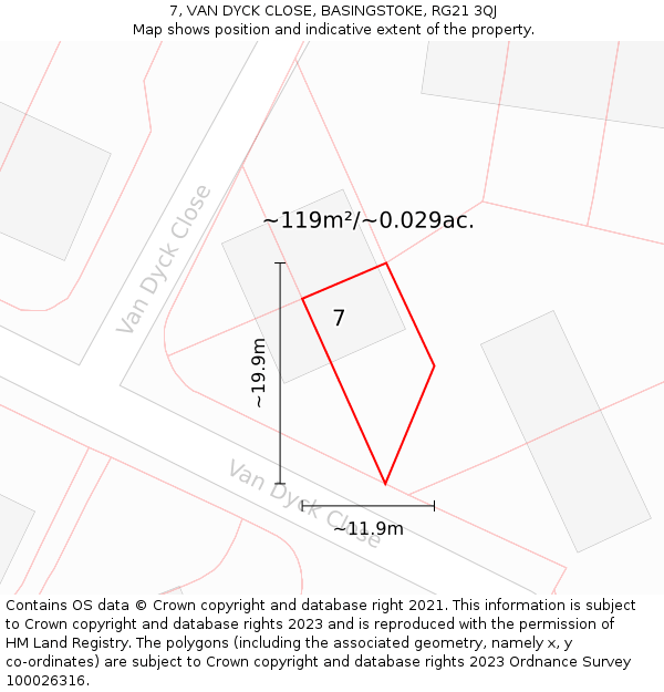 7, VAN DYCK CLOSE, BASINGSTOKE, RG21 3QJ: Plot and title map