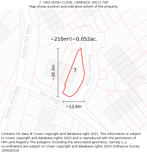 7, VAN GOGH CLOSE, CANNOCK, WS11 7GP: Plot and title map
