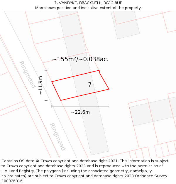 7, VANDYKE, BRACKNELL, RG12 8UP: Plot and title map