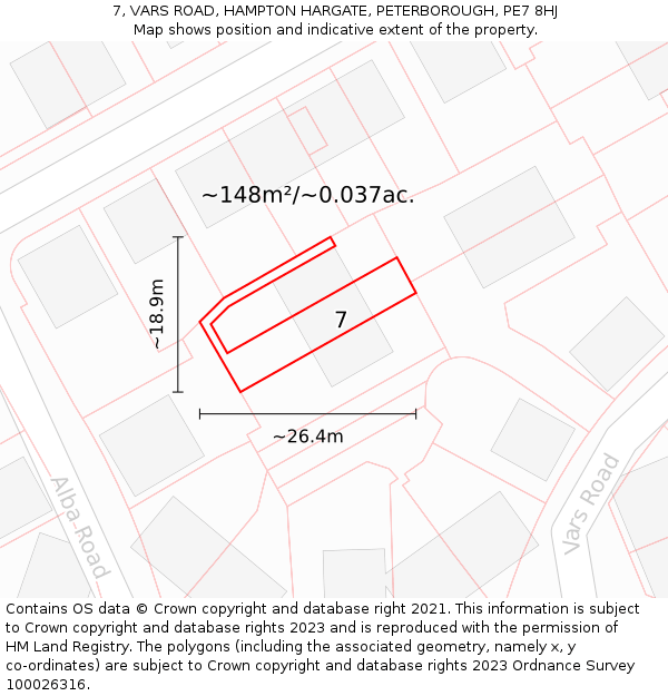 7, VARS ROAD, HAMPTON HARGATE, PETERBOROUGH, PE7 8HJ: Plot and title map