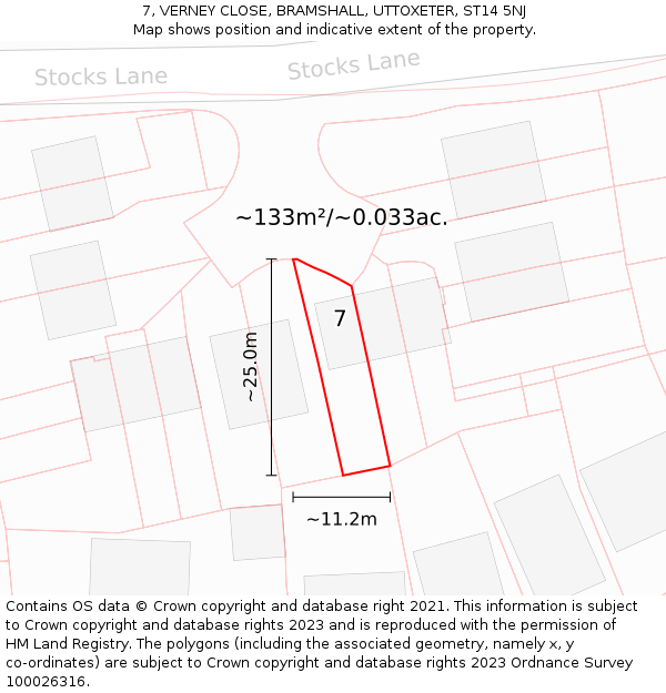 7, VERNEY CLOSE, BRAMSHALL, UTTOXETER, ST14 5NJ: Plot and title map