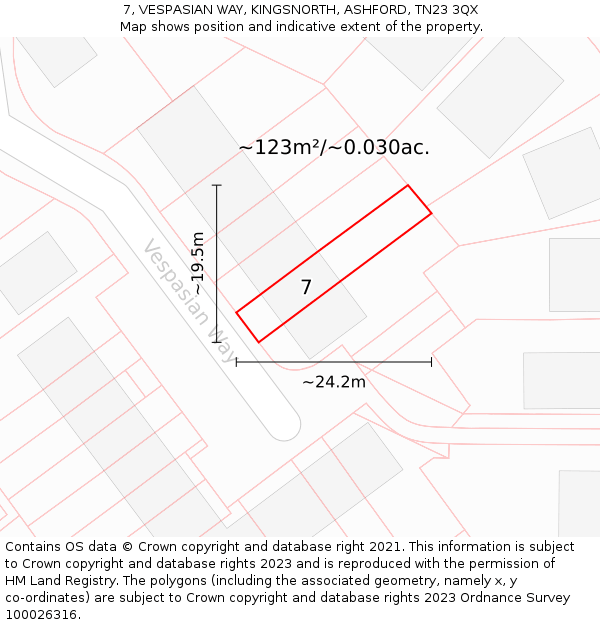 7, VESPASIAN WAY, KINGSNORTH, ASHFORD, TN23 3QX: Plot and title map