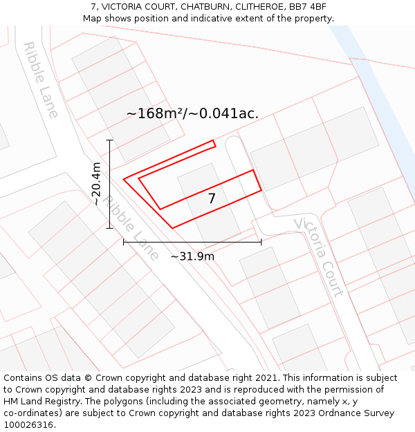 7, VICTORIA COURT, CHATBURN, CLITHEROE, BB7 4BF: Plot and title map