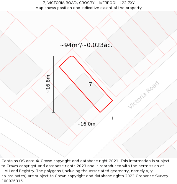 7, VICTORIA ROAD, CROSBY, LIVERPOOL, L23 7XY: Plot and title map