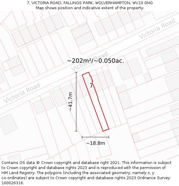 7, VICTORIA ROAD, FALLINGS PARK, WOLVERHAMPTON, WV10 0NG: Plot and title map