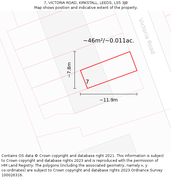 7, VICTORIA ROAD, KIRKSTALL, LEEDS, LS5 3JB: Plot and title map